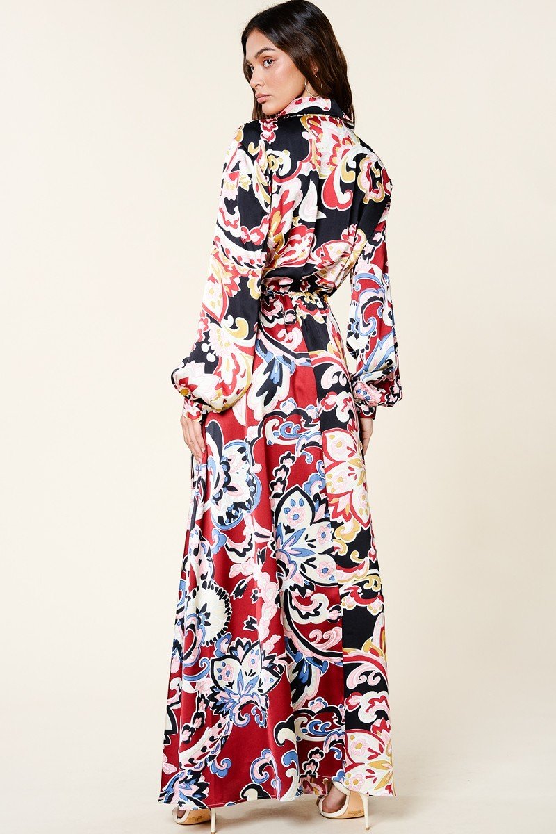 Color Block Printed V Neck Dress - Loulou Boutique