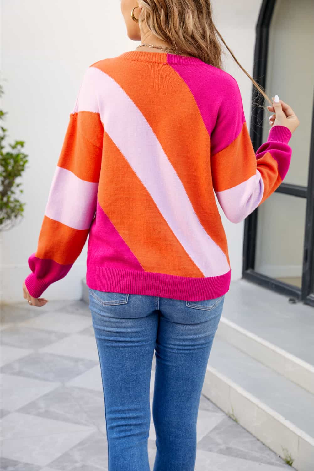 Color Block Ribbed Round Neck Sweater - Loulou Boutique