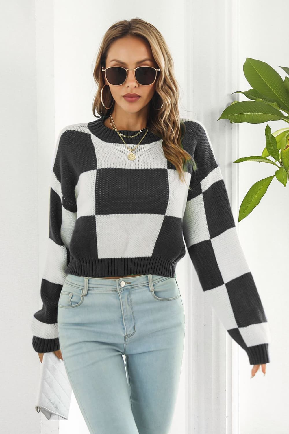 Color Block Round Neck Dropped Shoulder Sweater - Loulou Boutique