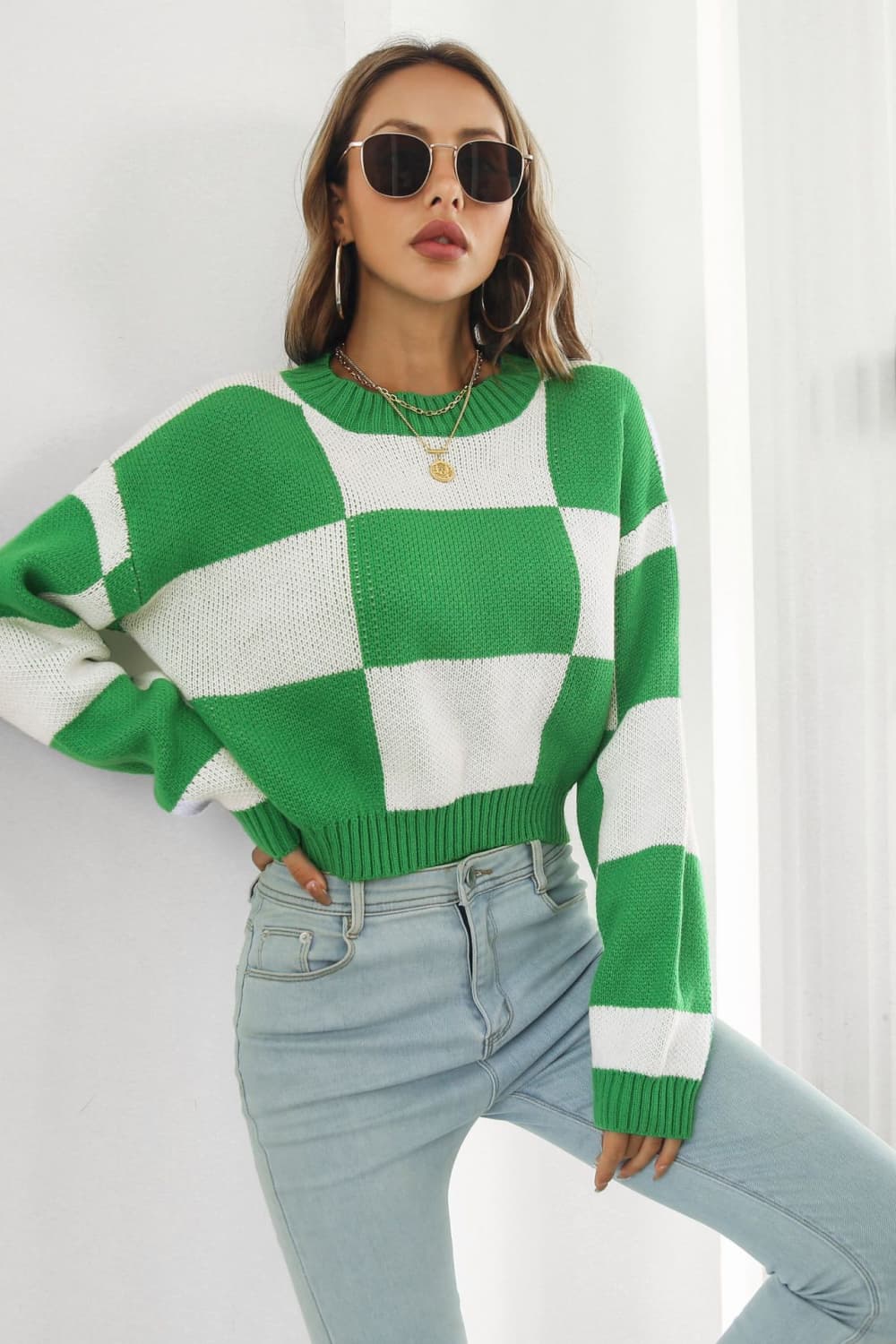 Color Block Round Neck Dropped Shoulder Sweater - Loulou Boutique