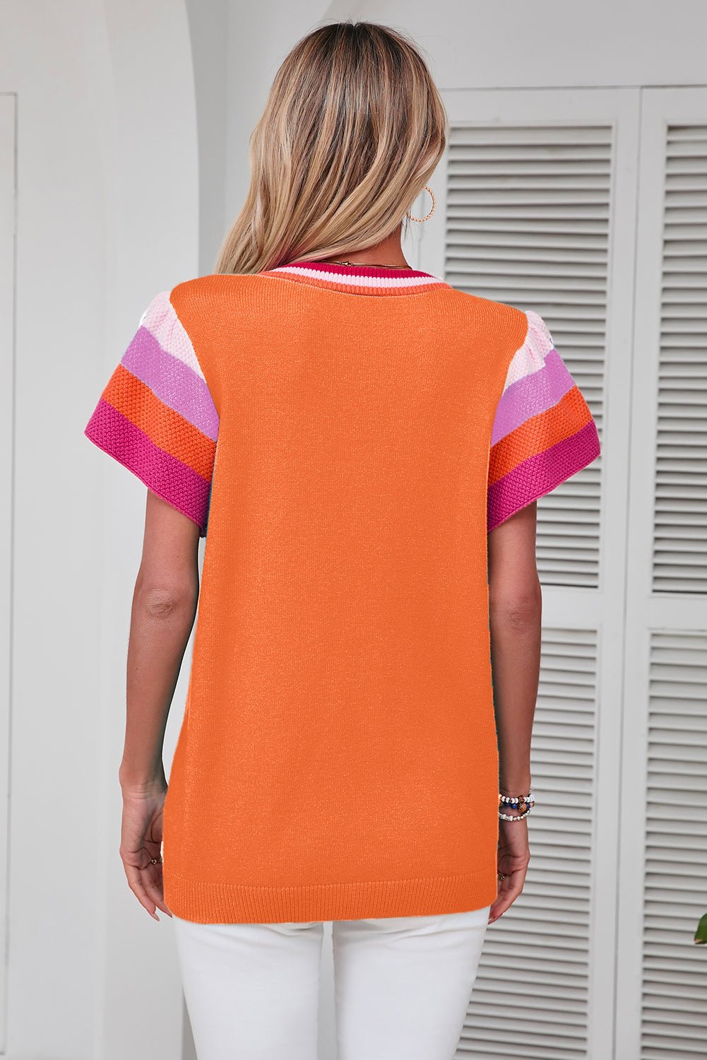 Color Block Round Neck Knit Top - Loulou Boutique