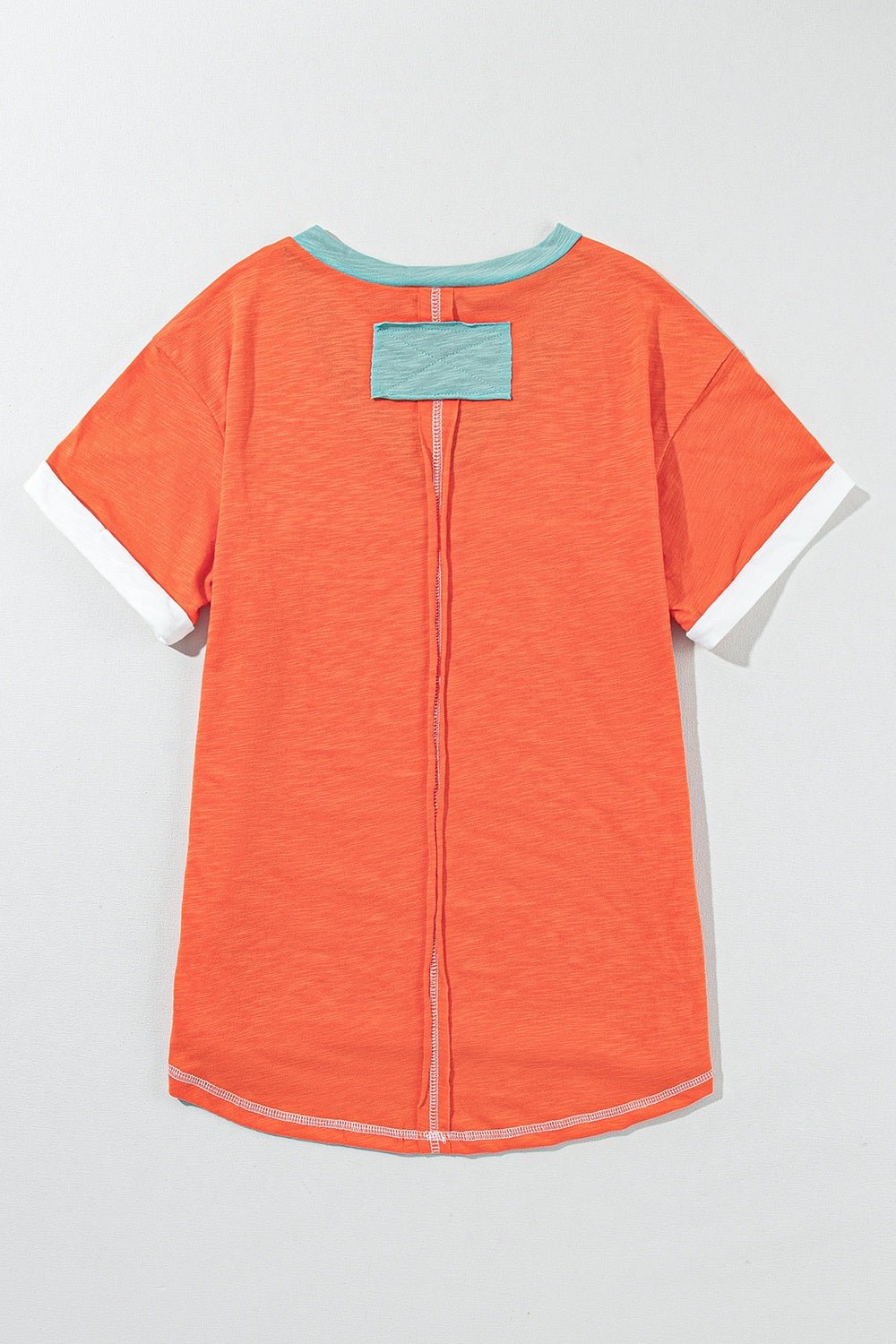 Color Block V - Neck Short Sleeve T - Shirt - Loulou Boutique