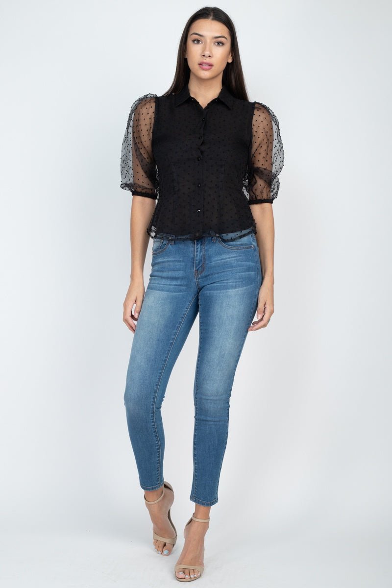 Contrast Dot Print Top - Loulou Boutique