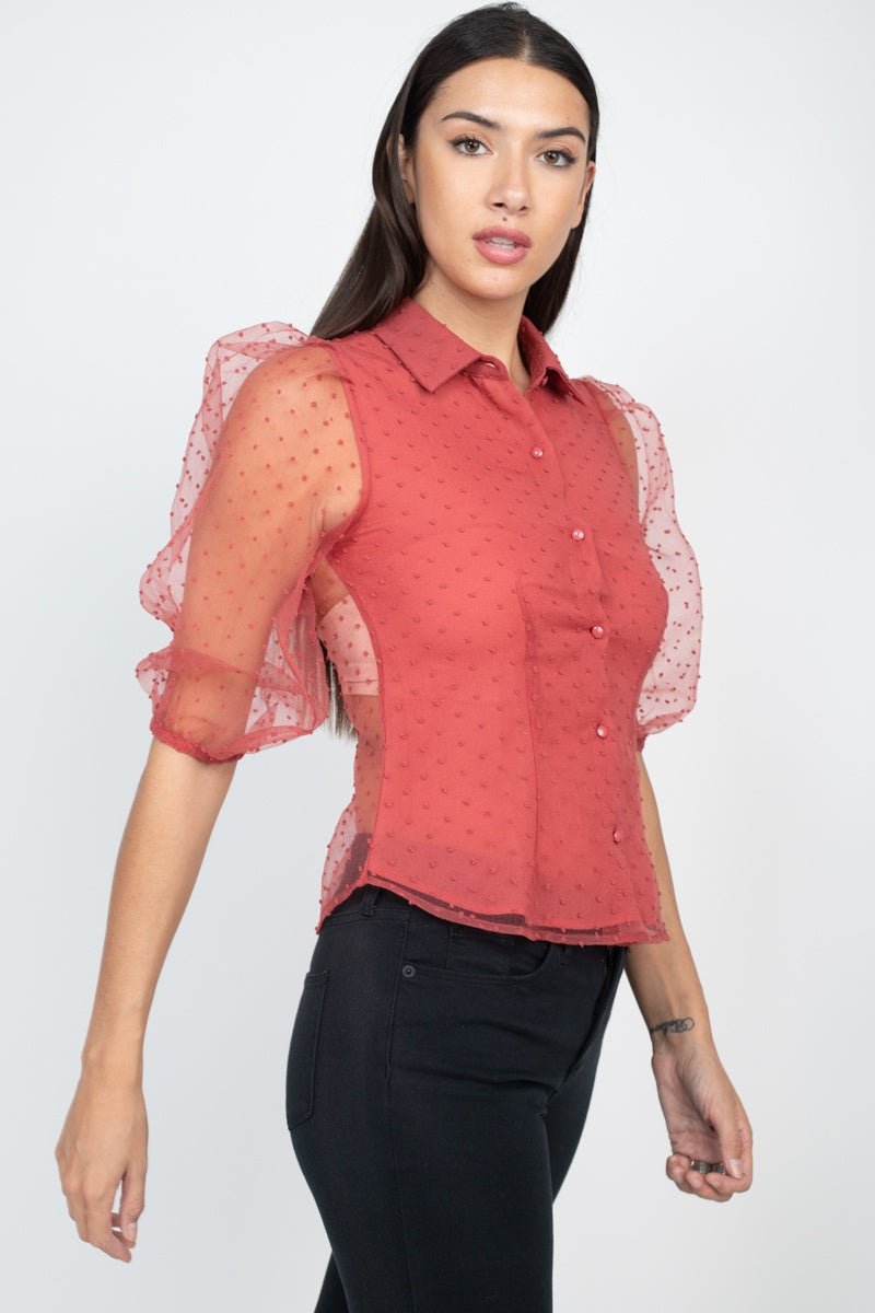 Contrast Dot Print Top - Loulou Boutique