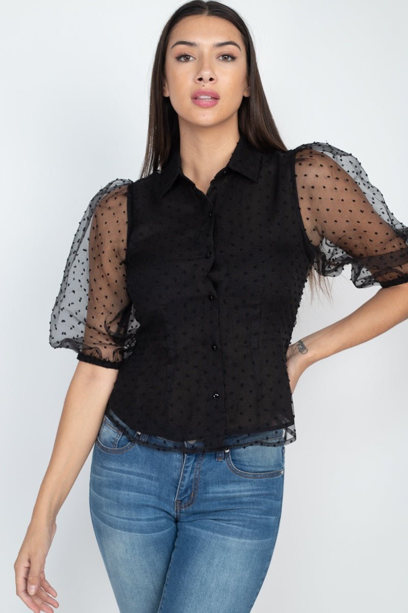 Contrast Dot Print Top - Loulou Boutique