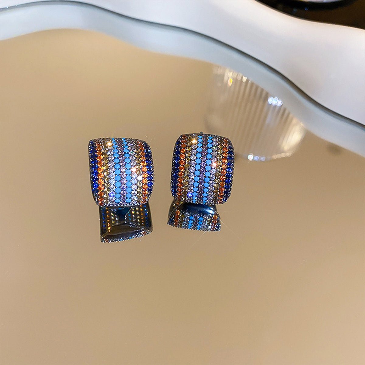 Contrast Inlaid Zircon Earrings - Loulou Boutique