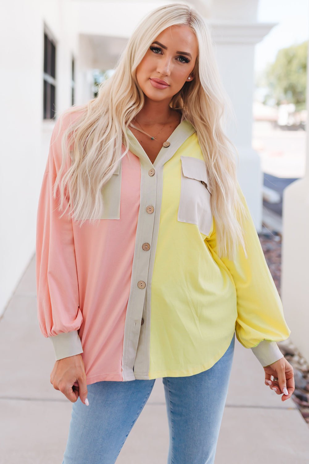 Contrast Long Sleeve Hooded Shirt - Loulou Boutique