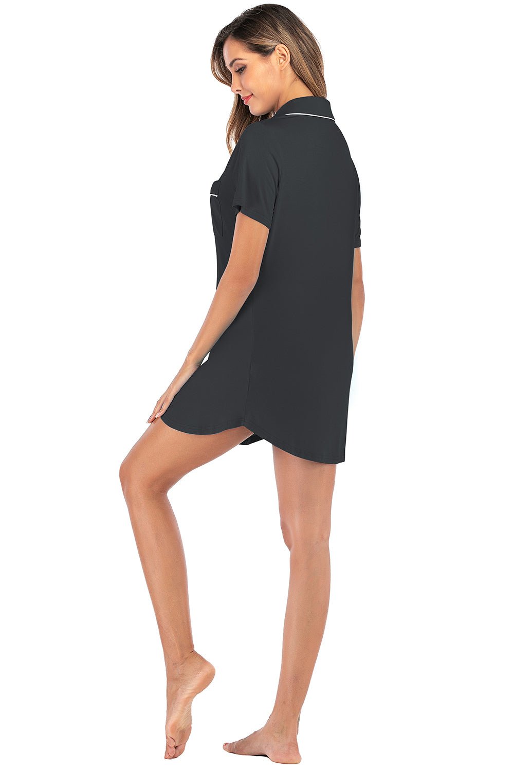 Contrast Piping Pocketed Short Sleeve Lounge Dress - Loulou Boutique