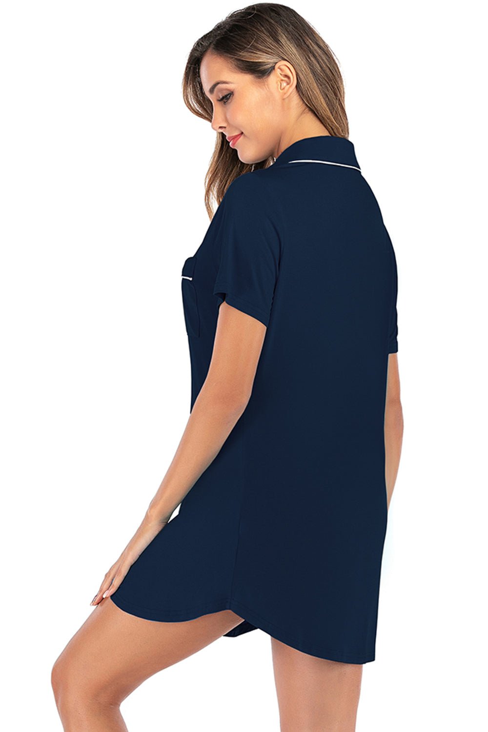 Contrast Piping Pocketed Short Sleeve Lounge Dress - Loulou Boutique