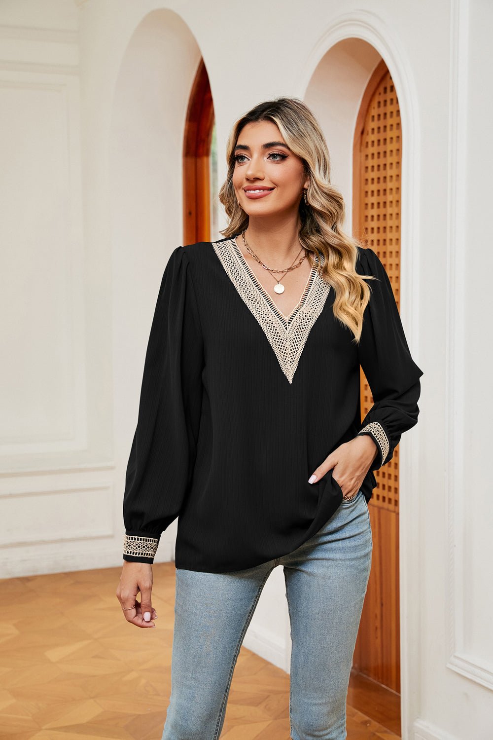 Contrast Puff Sleeve Blouse - Loulou Boutique