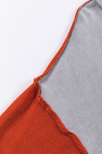 Contrast Round Neck Dropped Shoulder Sweater - Loulou Boutique