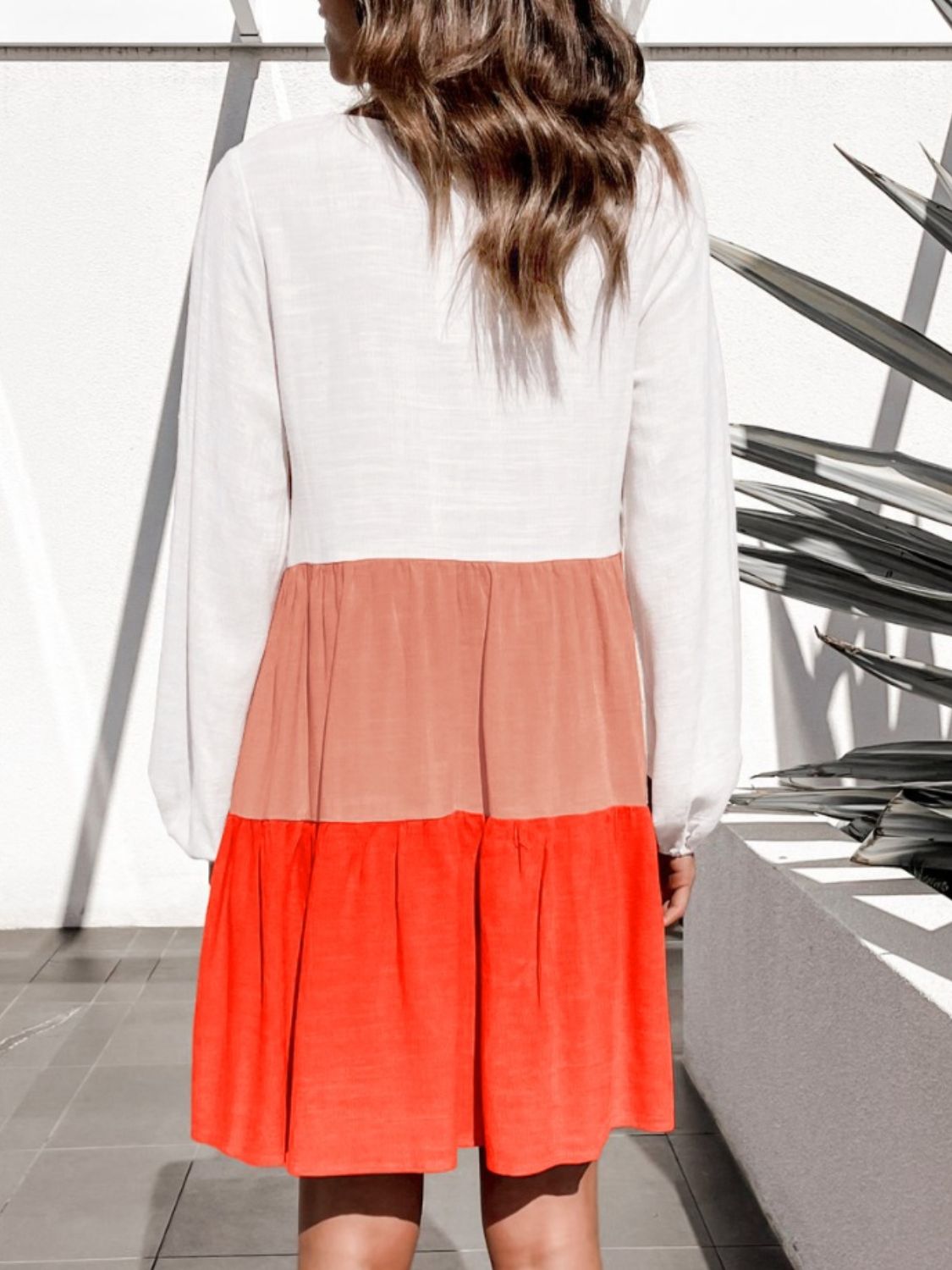 Contrast Round Neck Long Sleeve Dress - Loulou Boutique