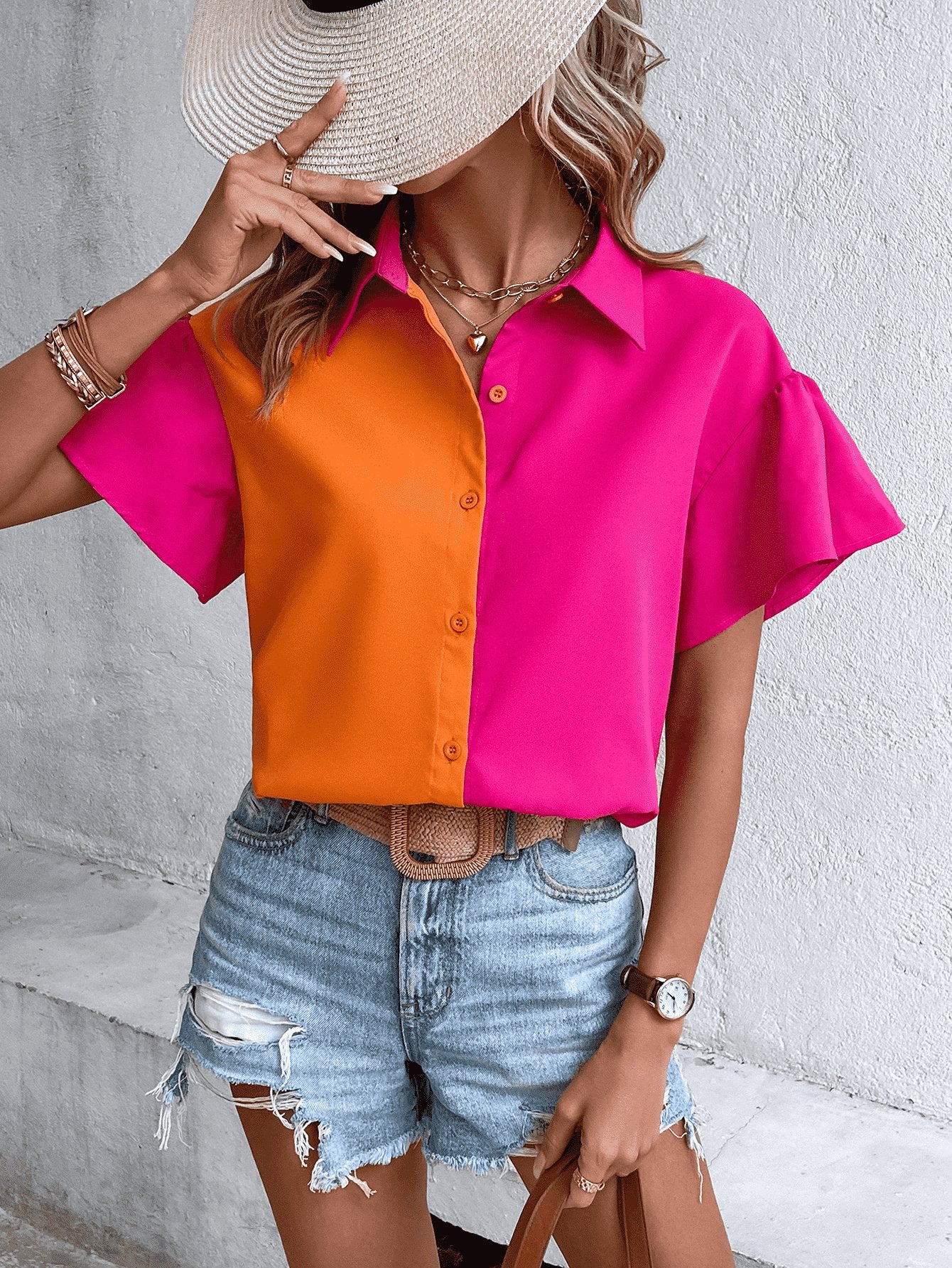 Contrast Short Sleeve Shirt - Loulou Boutique