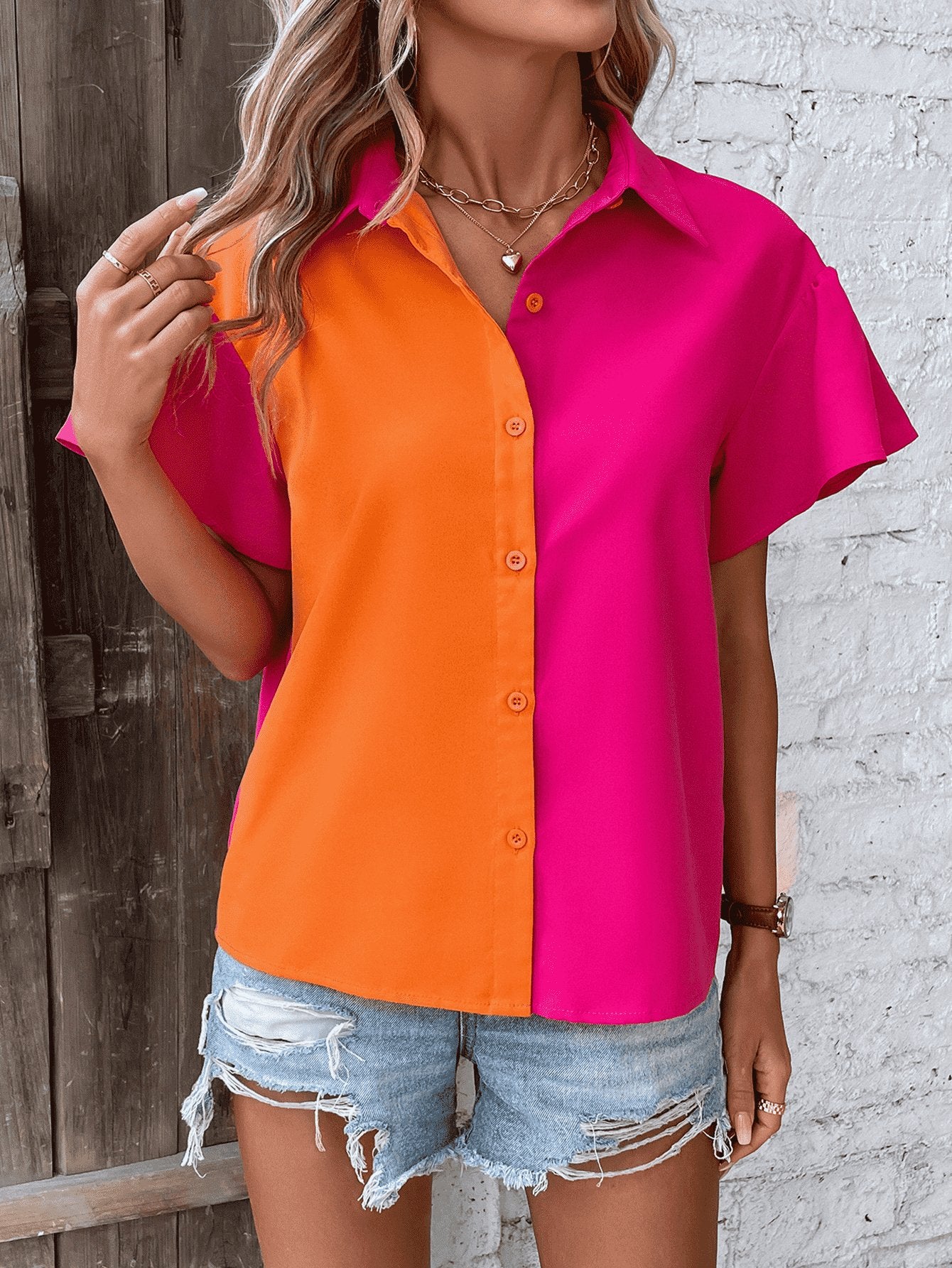 Contrast Short Sleeve Shirt - Loulou Boutique