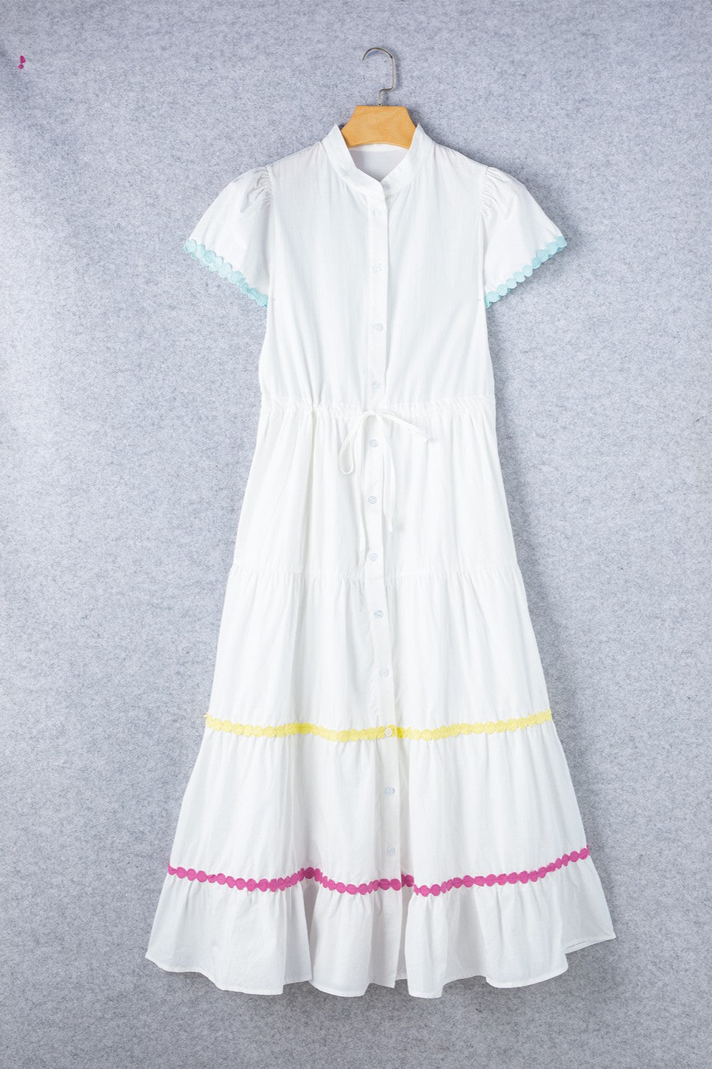 Contrast Trim Button Up Short Sleeve Dress - Loulou Boutique