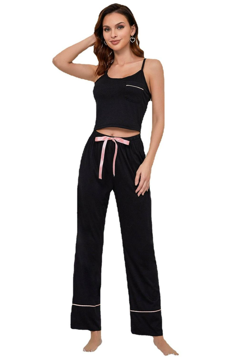 Contrast Trim Cropped Cami and Pants Loungewear Set - Loulou Boutique