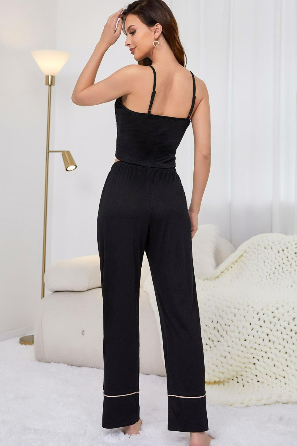 Contrast Trim Cropped Cami and Pants Loungewear Set - Loulou Boutique