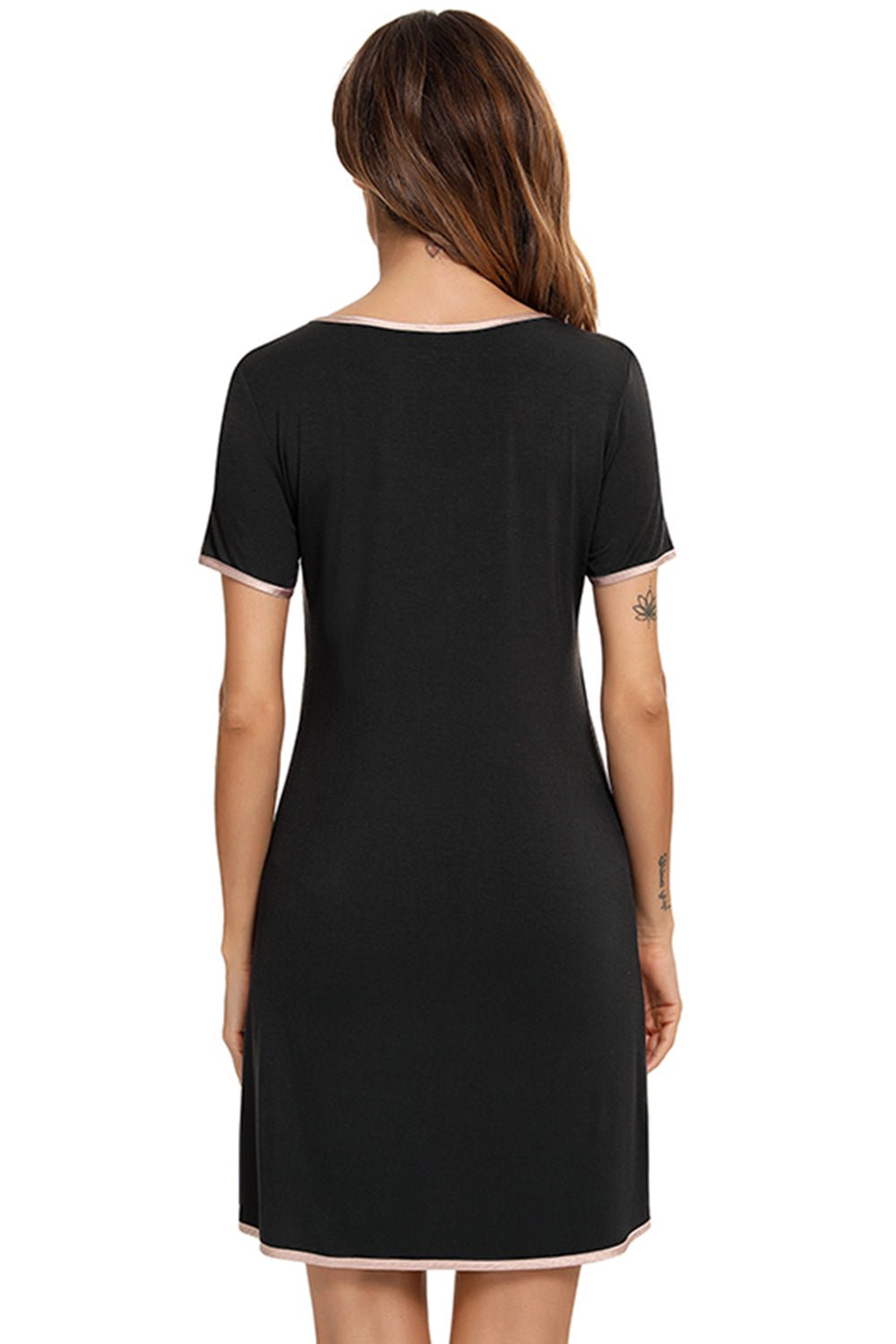 Contrast Trim Pocketed Round Neck Lounge Dress - Loulou Boutique