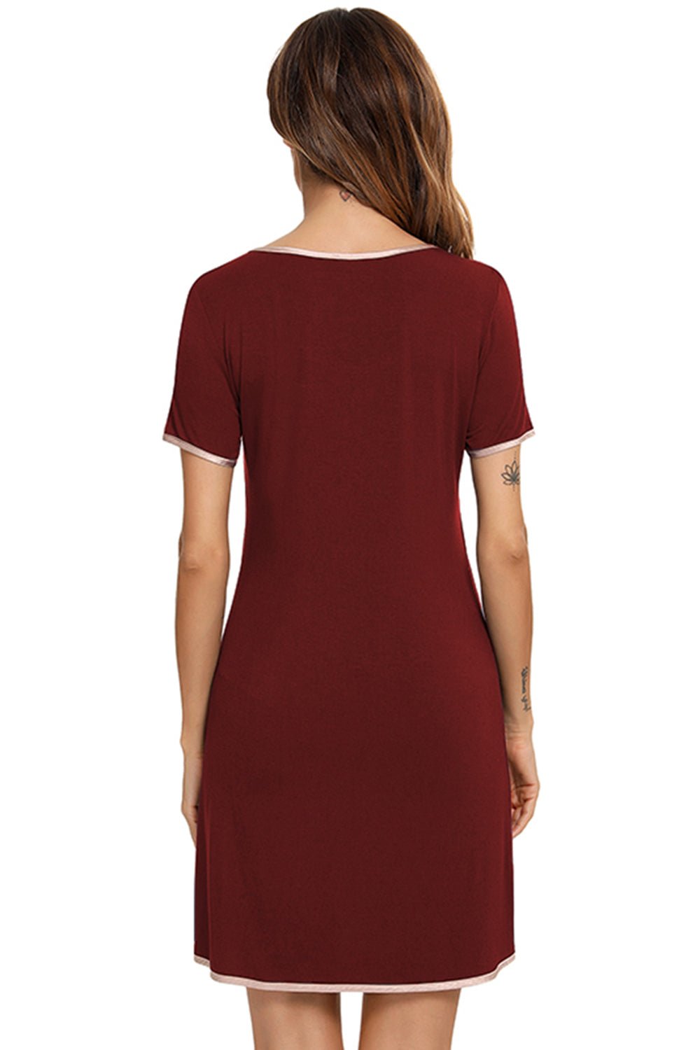 Contrast Trim Pocketed Round Neck Lounge Dress - Loulou Boutique