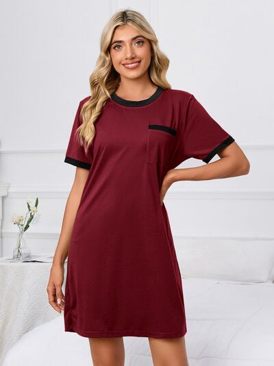 Contrast Trim Round Neck Mini Dress - Loulou Boutique