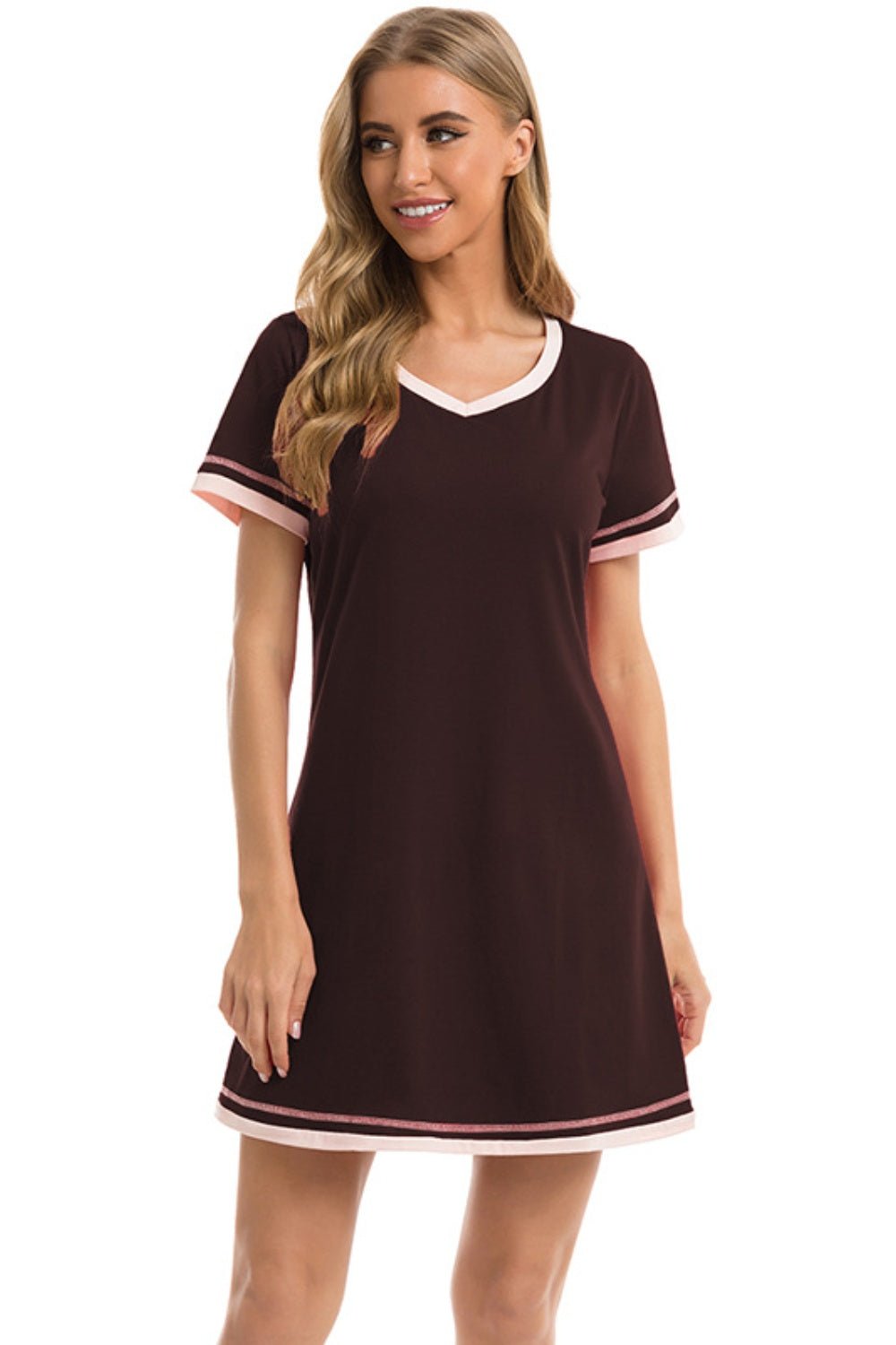 Contrast Trim Short Sleeve Lounge Dress - Loulou Boutique