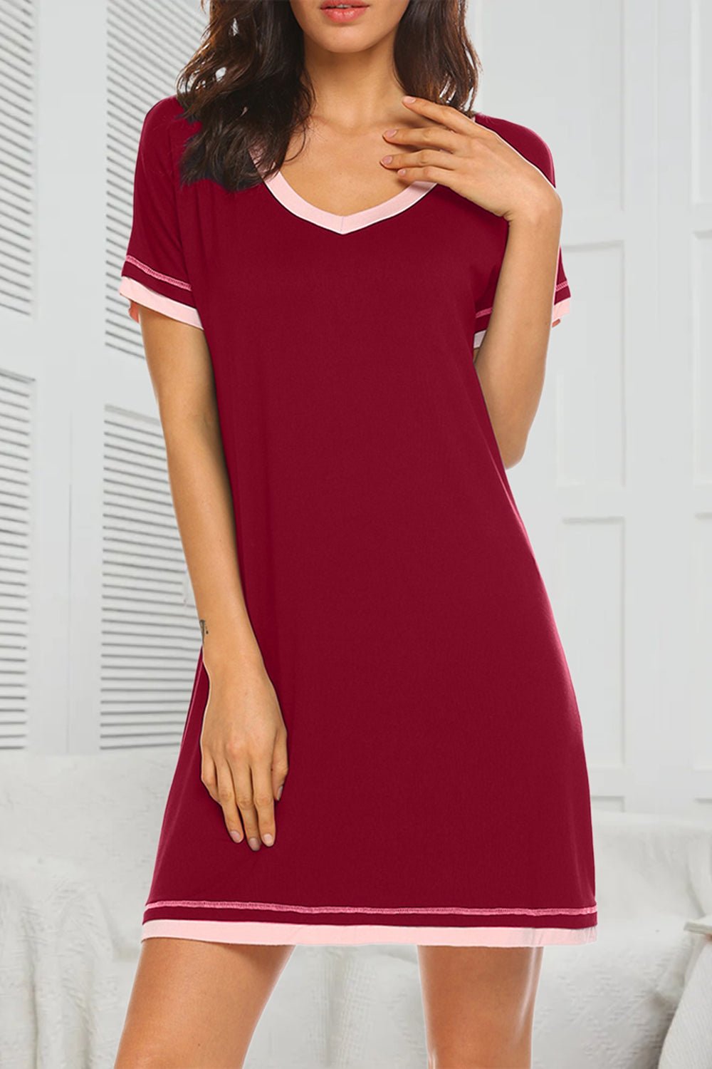 Contrast Trim Short Sleeve Lounge Dress - Loulou Boutique