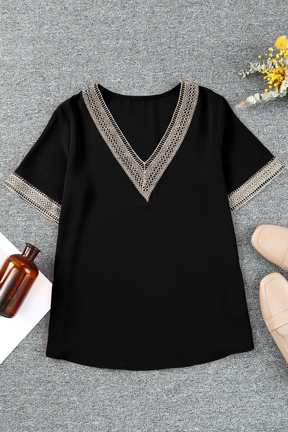 Contrast V - Neck Blouse - Loulou Boutique