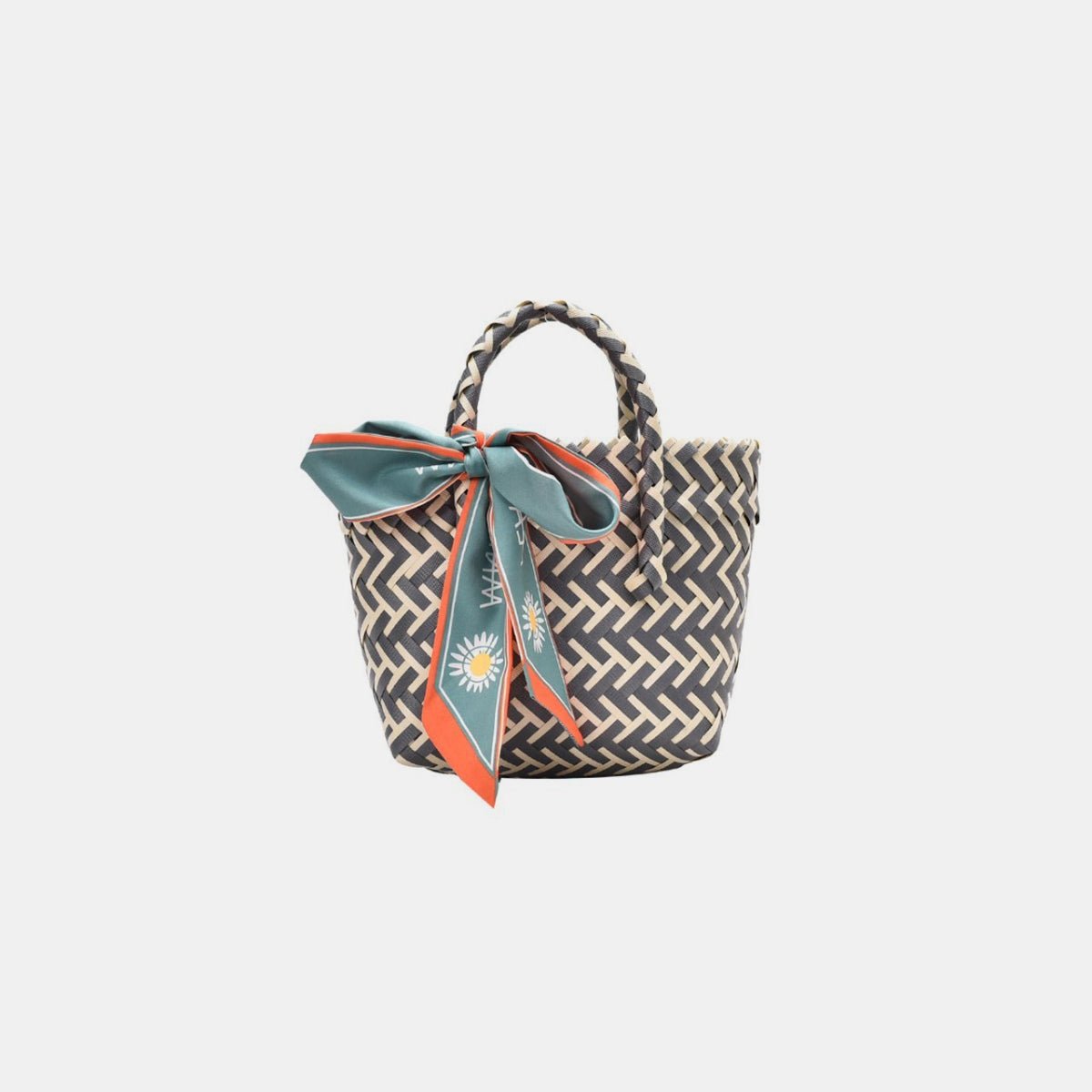 Contrast Woven Handbag with Ribbon - Loulou Boutique