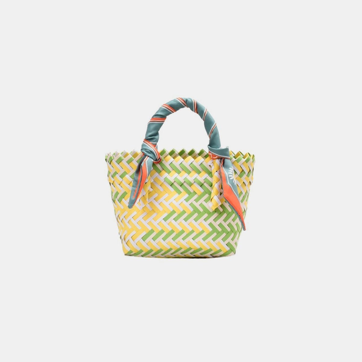 Contrast Woven Handbag with Ribbon - Loulou Boutique