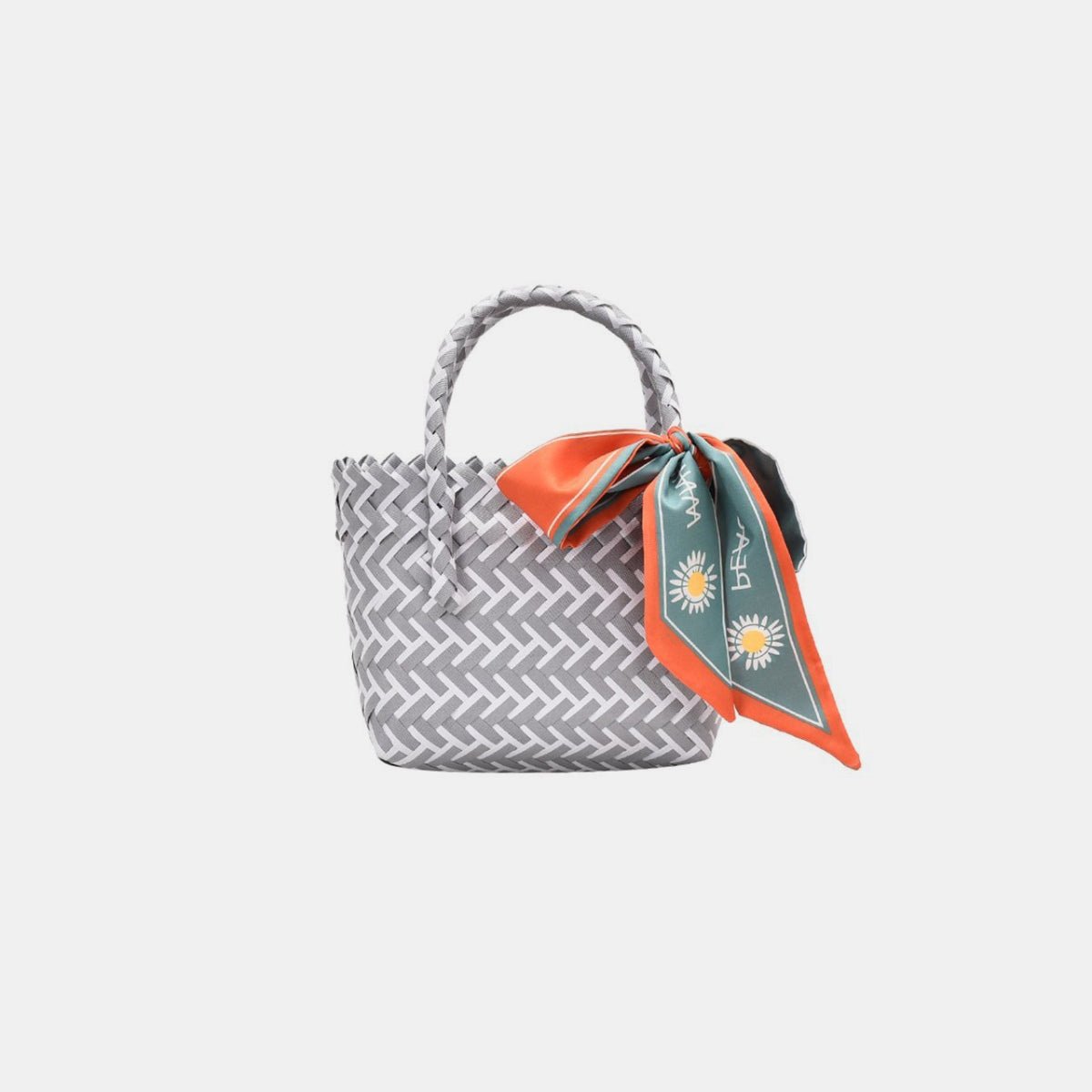 Contrast Woven Handbag with Ribbon - Loulou Boutique