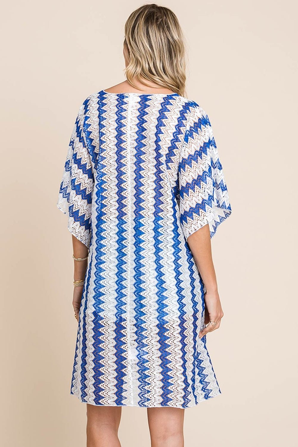 Cotton Bleu by Nu Lab Tied Striped Plunge Half Sleeve Cover - Up - Loulou Boutique