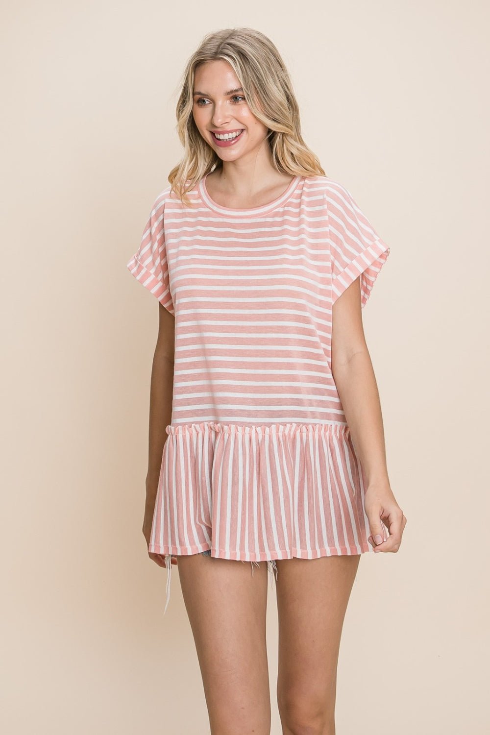 Cotton Bleu by Nu Label Striped Ruffled Short Sleeve Top - Loulou Boutique