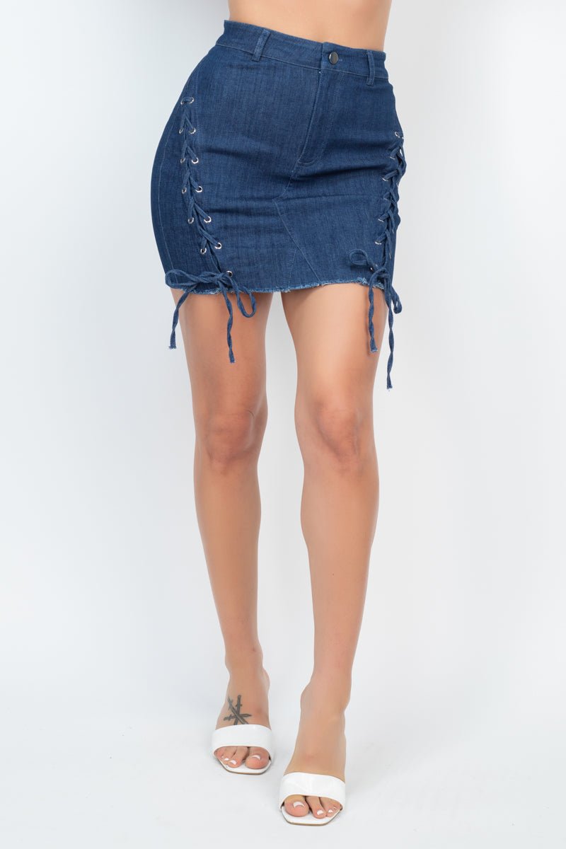 Criss - cross Distressing Hem Skirt - Loulou Boutique