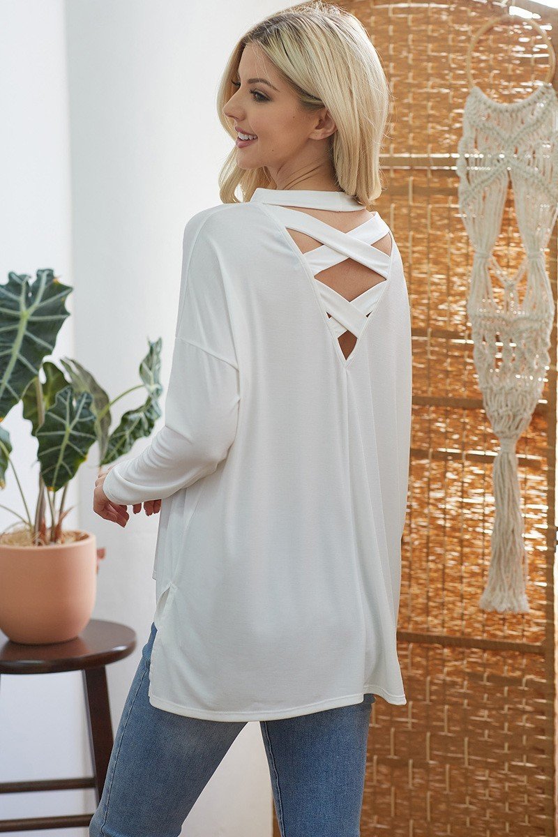 Criss Cross Open Back Longsleeve Top - Loulou Boutique