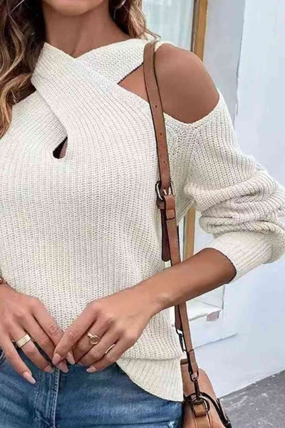 Crisscross Cold - Shoulder Sweater - Loulou Boutique