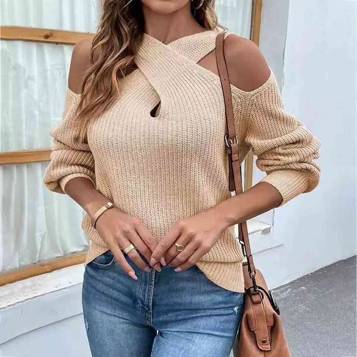 Crisscross Cold - Shoulder Sweater - Loulou Boutique