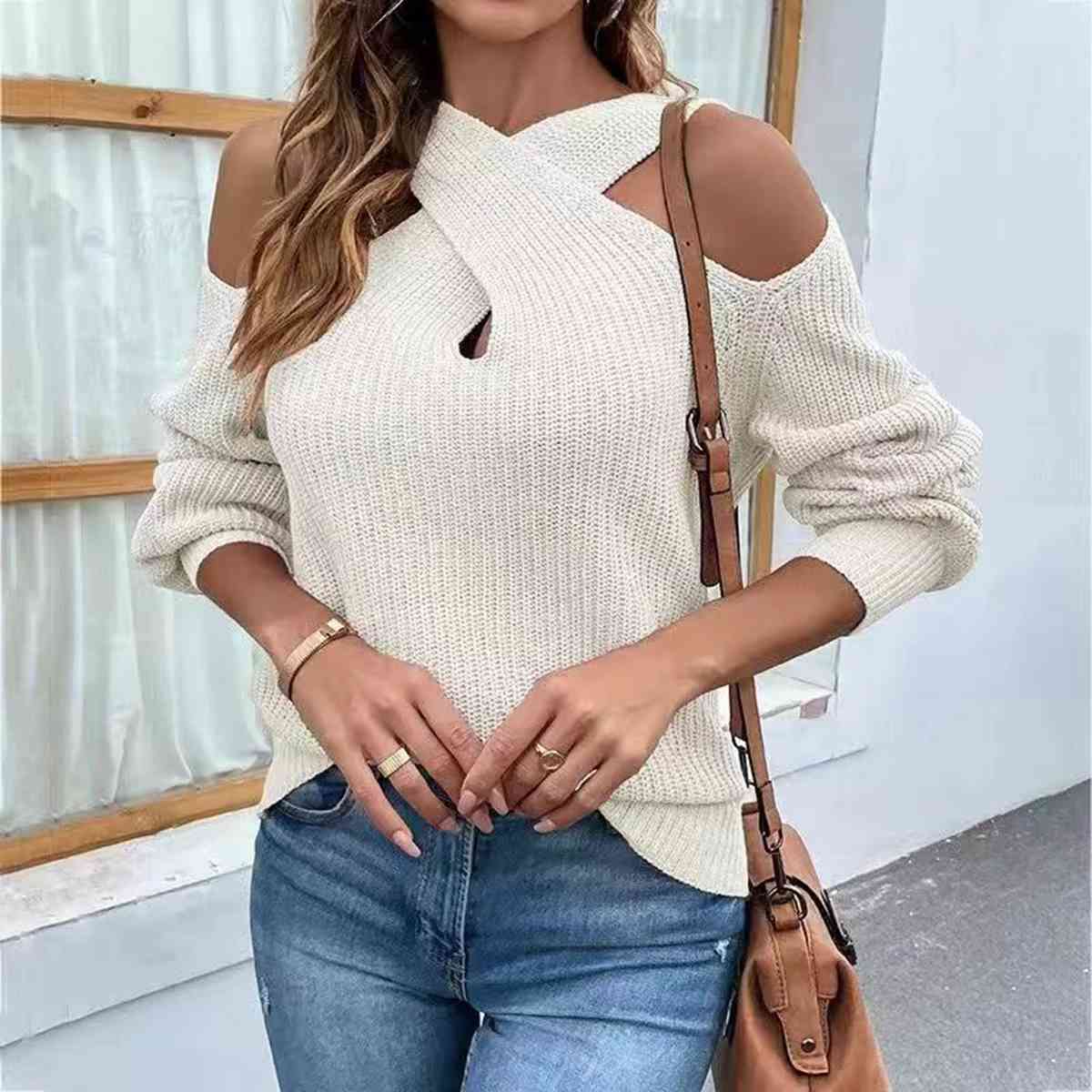 Crisscross Cold - Shoulder Sweater - Loulou Boutique