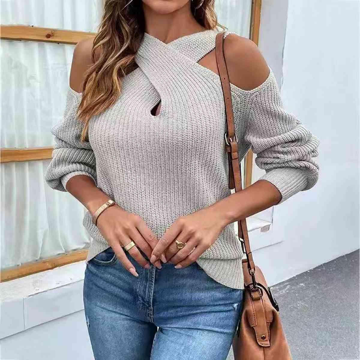 Crisscross Cold - Shoulder Sweater - Loulou Boutique