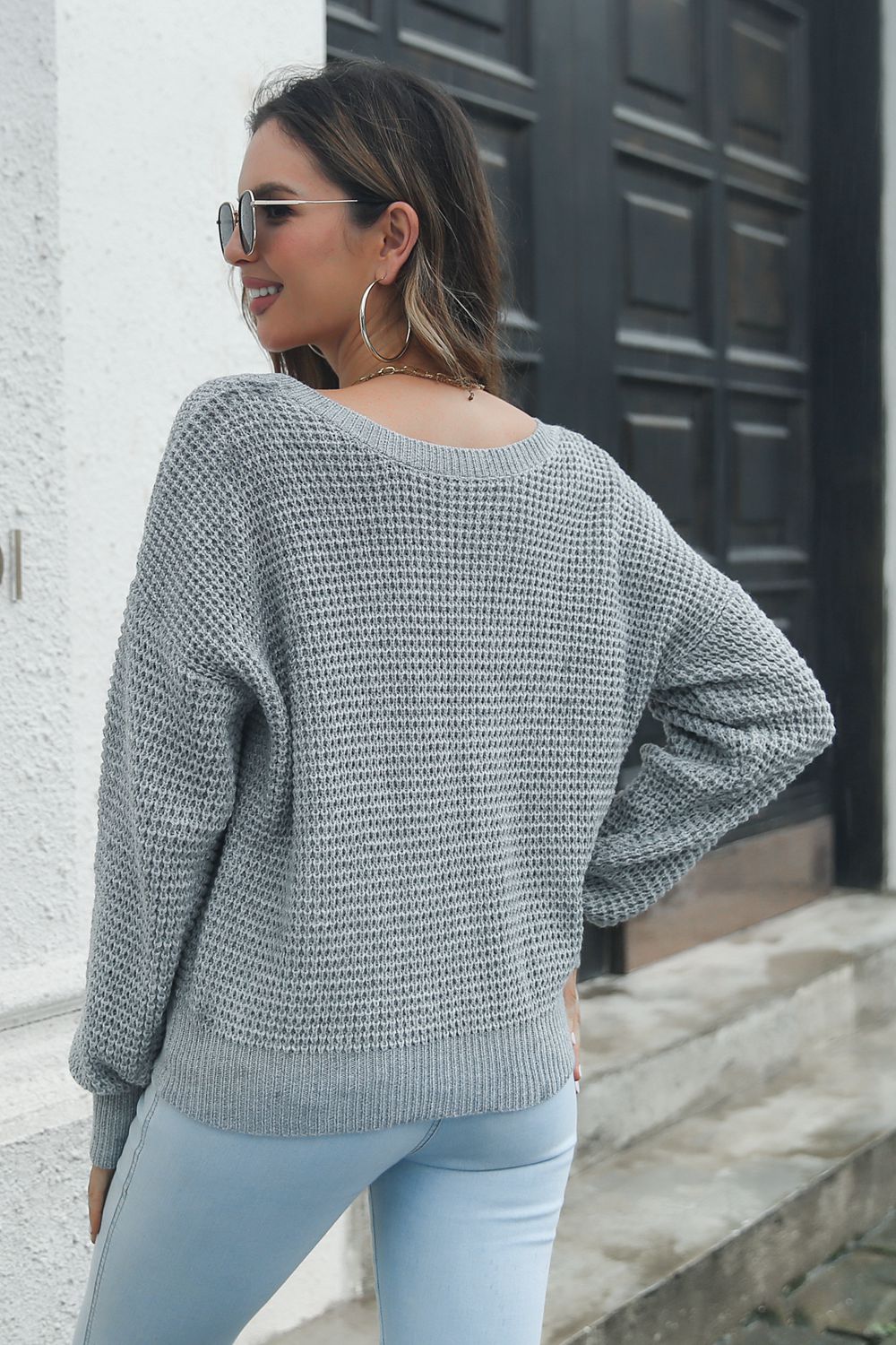 Crisscross Surplice Neck Long Sleeve Sweater - Loulou Boutique