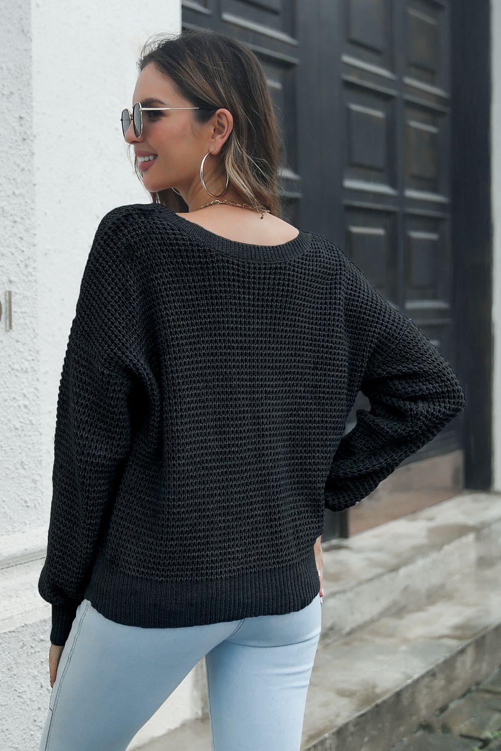 Crisscross Surplice Neck Long Sleeve Sweater - Loulou Boutique