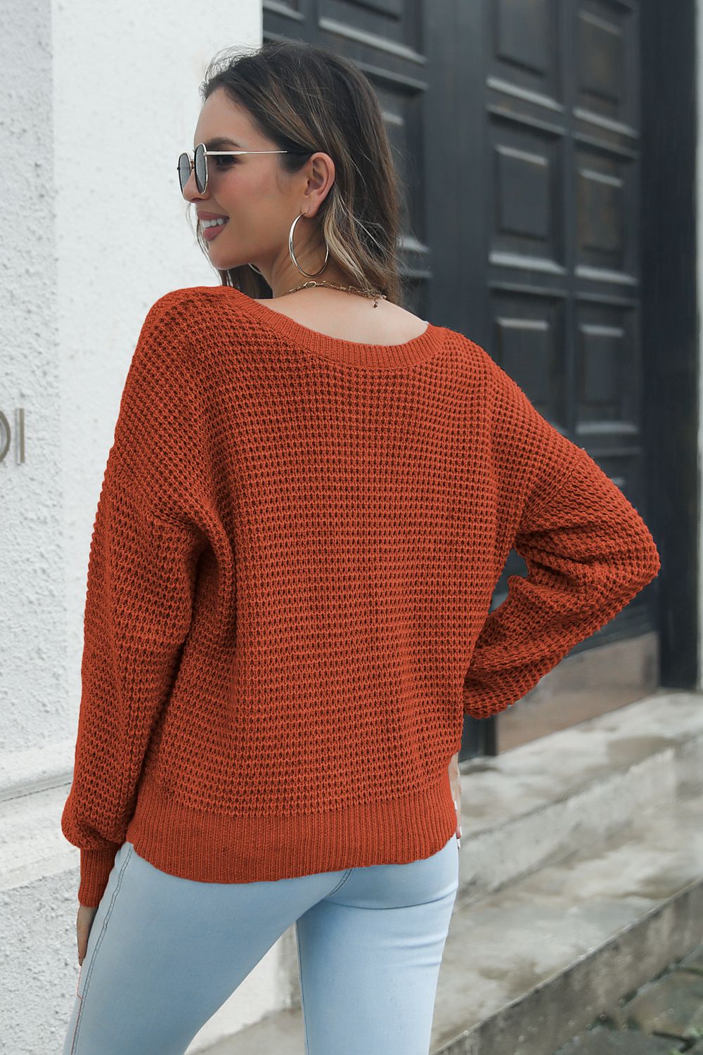 Crisscross Surplice Neck Long Sleeve Sweater - Loulou Boutique