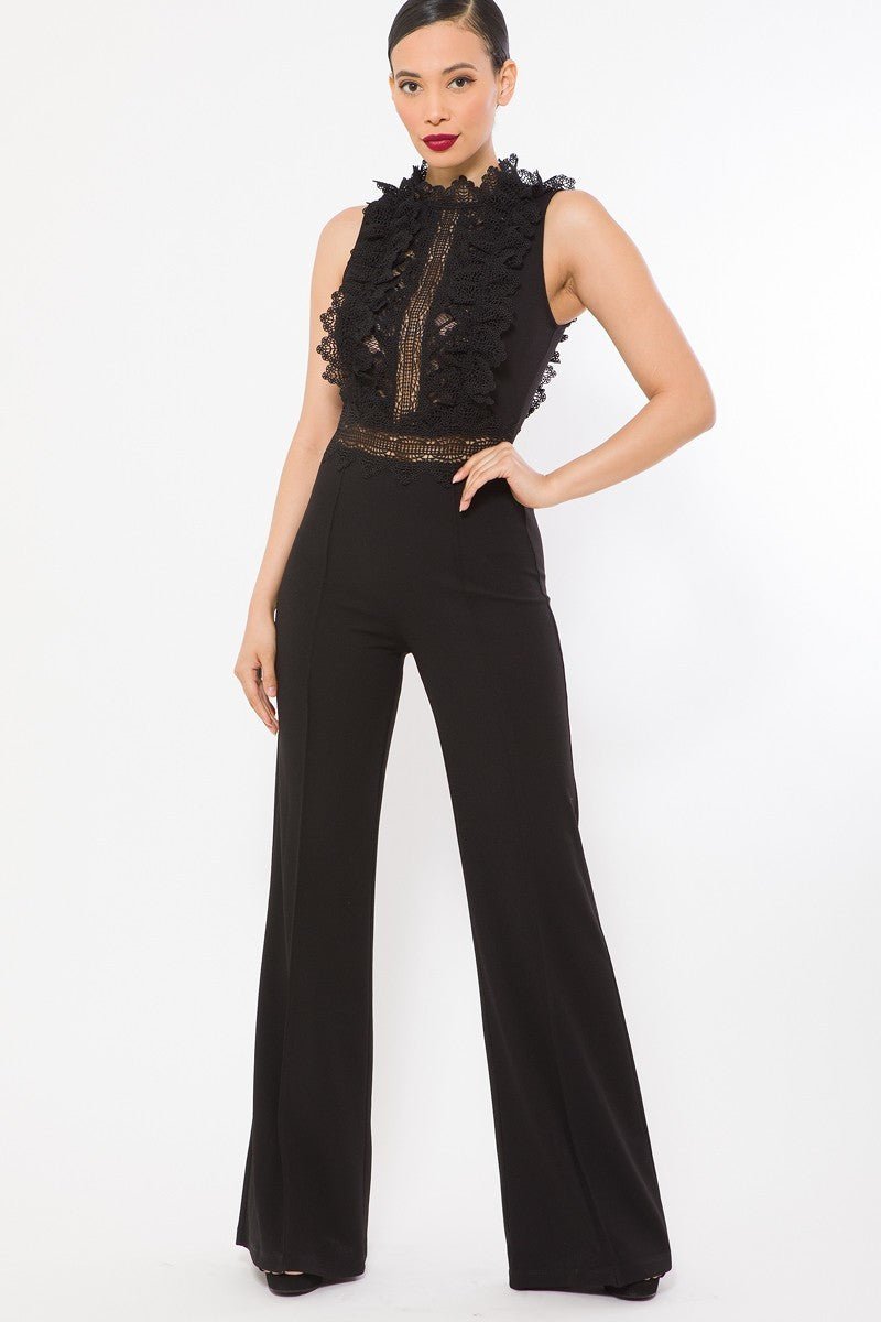 Crochet Lace Combined Bodice Jumpsuit - Loulou Boutique