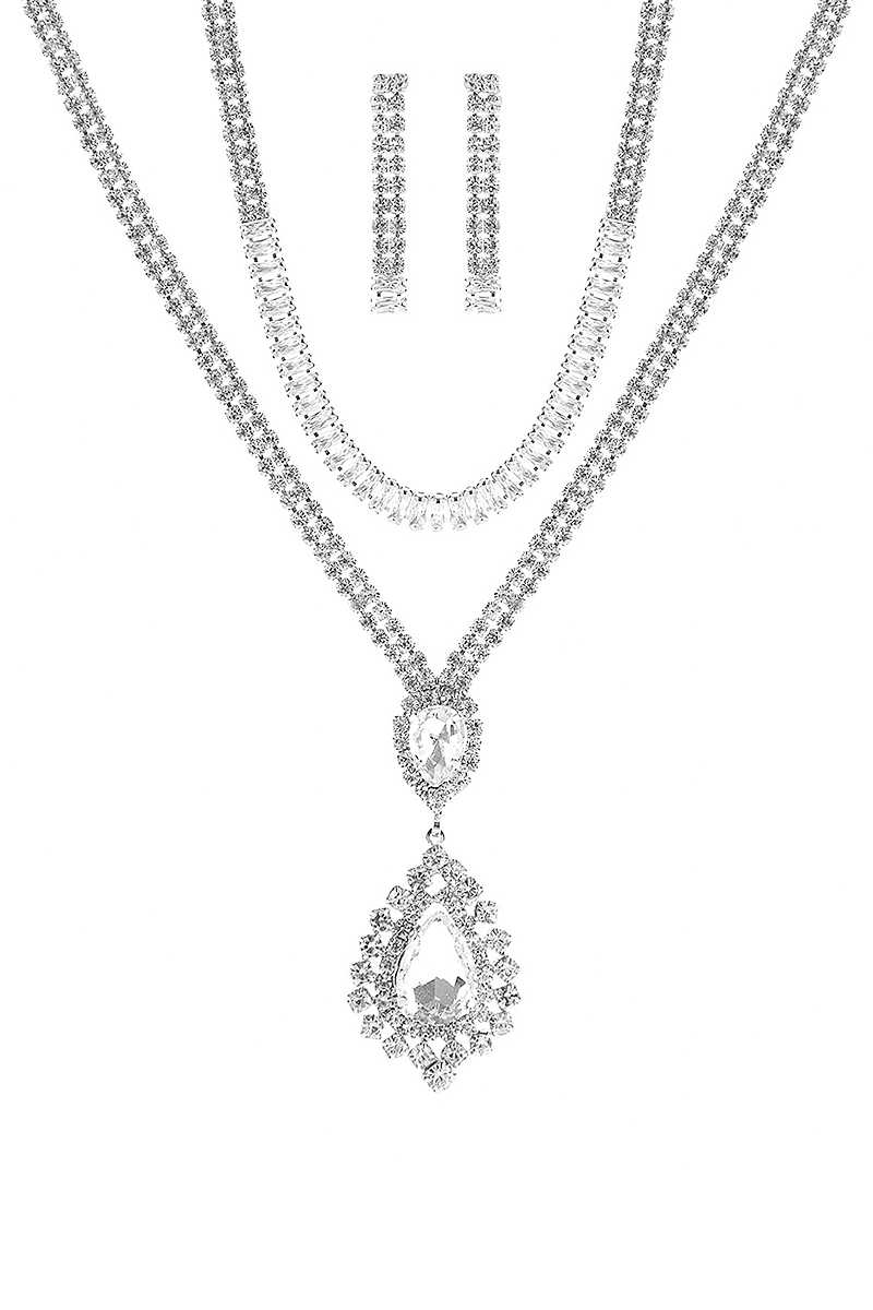 Crystal Dangle Tear Choker And Necklace Set - Loulou Boutique