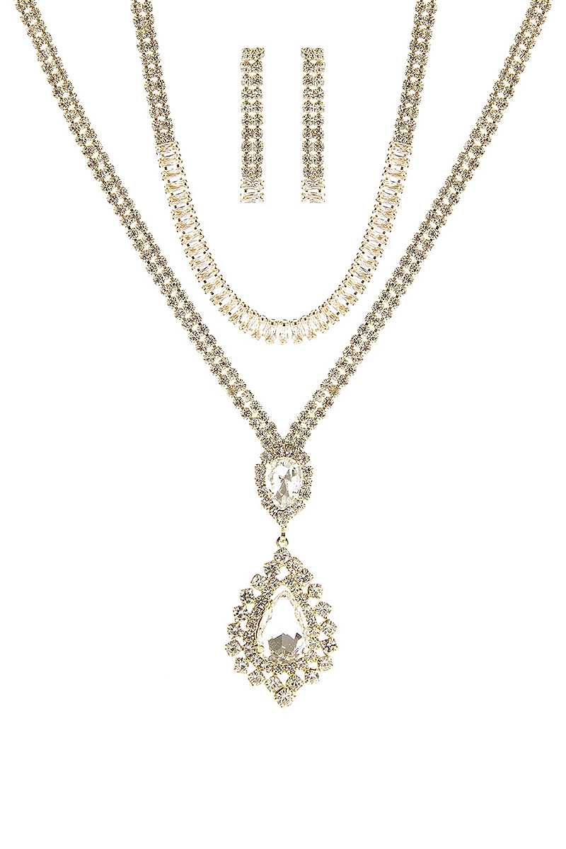 Crystal Dangle Tear Choker And Necklace Set - Loulou Boutique