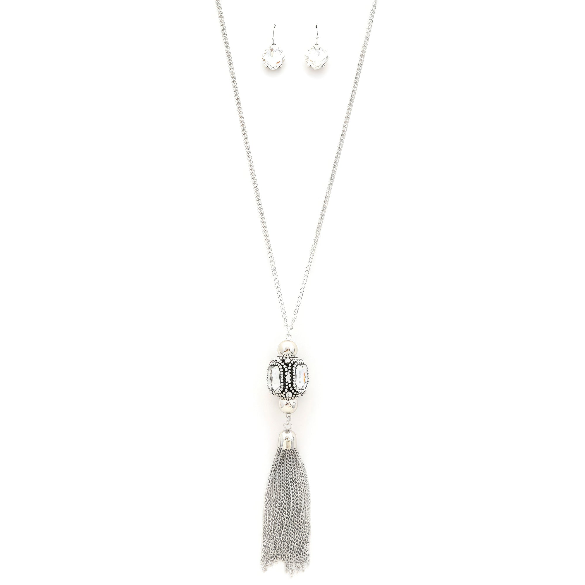 Cube Rhinestone Chain Tassel Necklace - Loulou Boutique