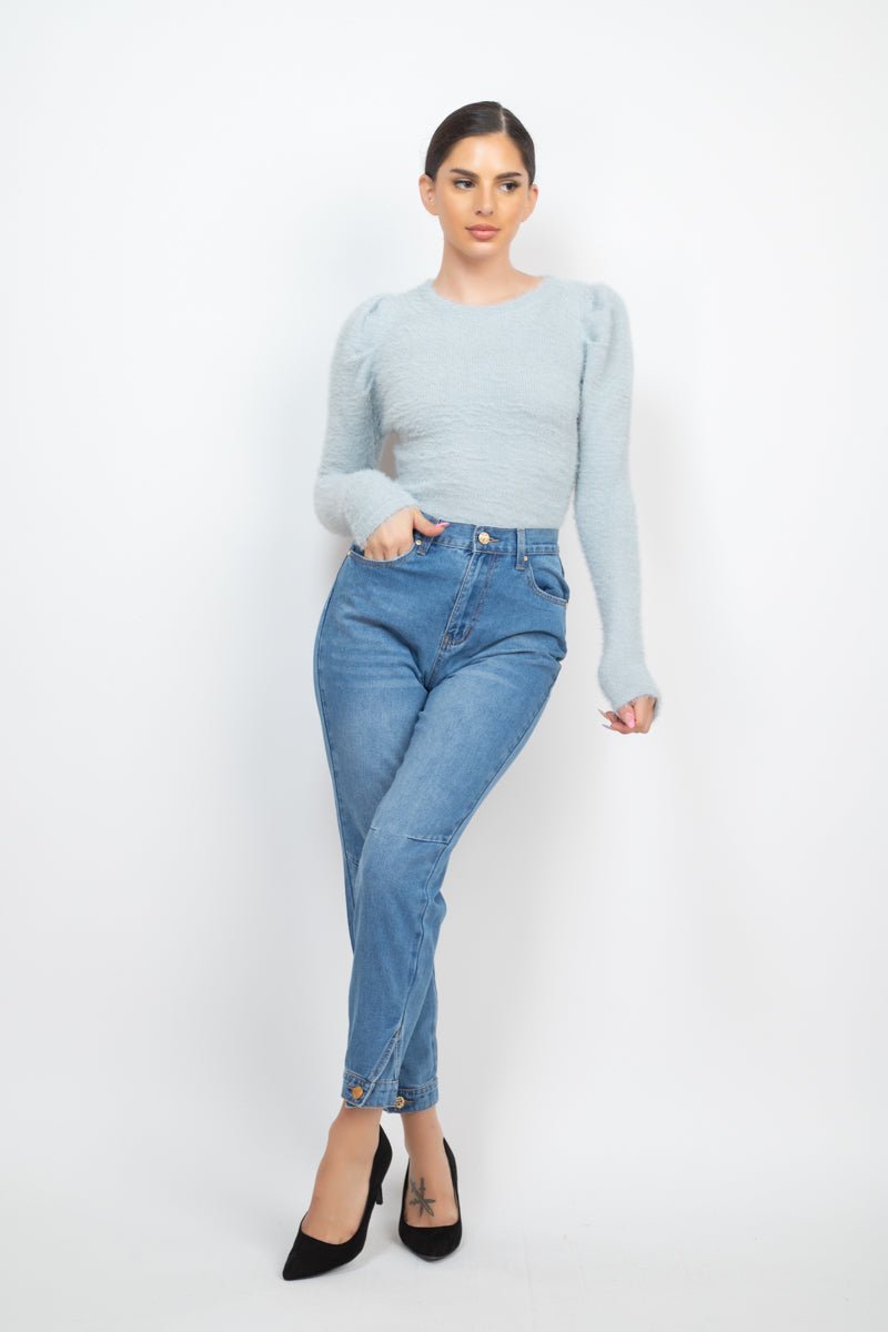 Cuffed - button Mom Jeans - Loulou Boutique