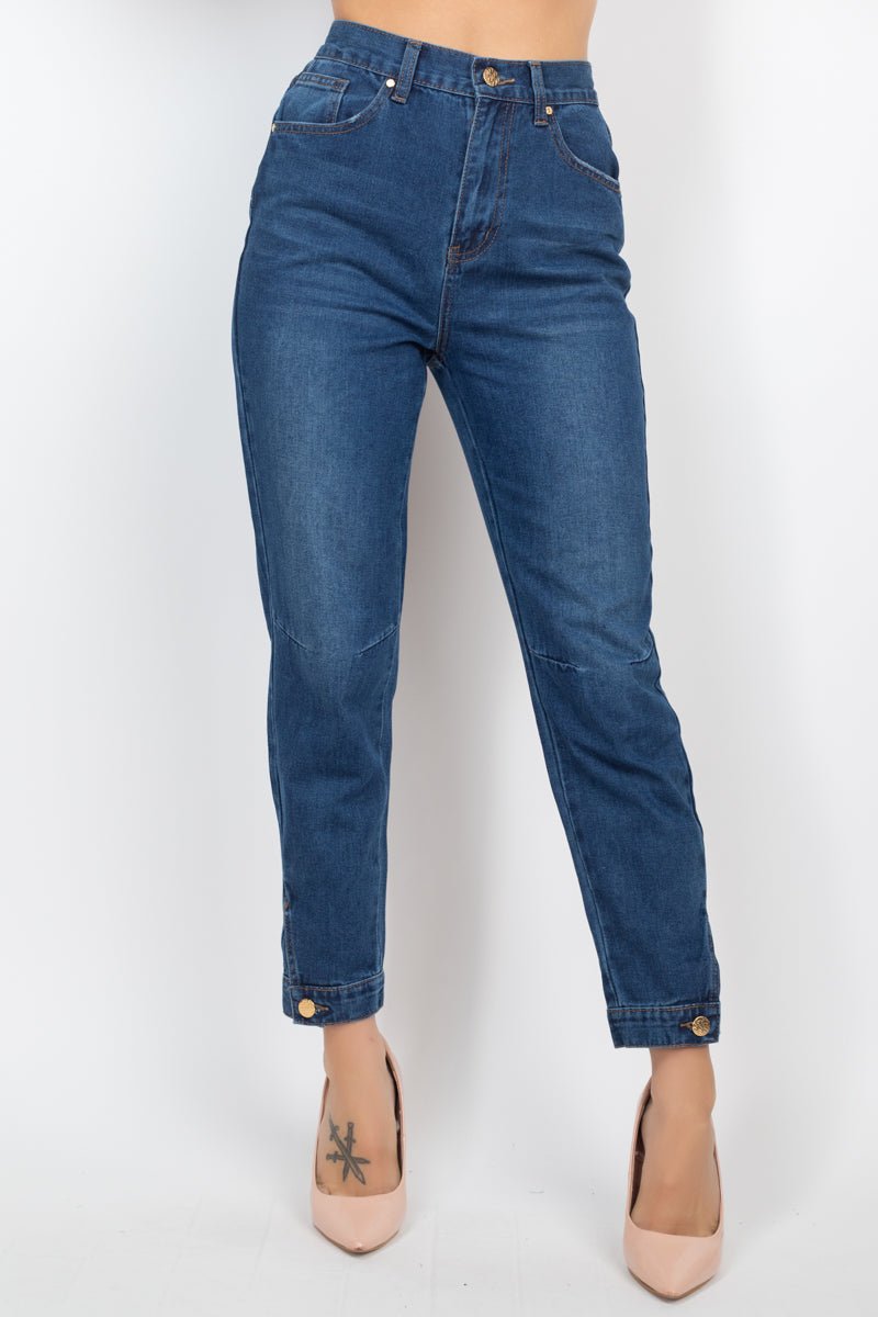 Cuffed - button Mom Jeans - Loulou Boutique