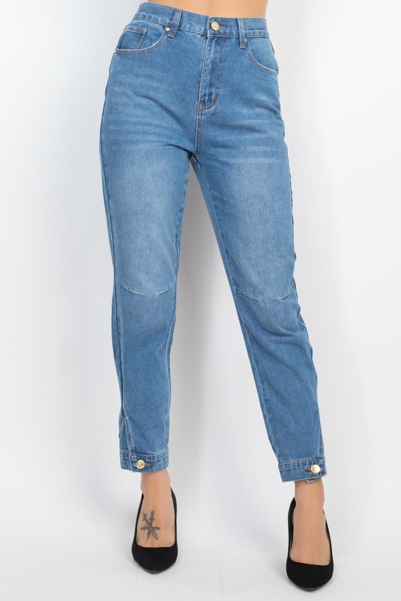 Cuffed - button Mom Jeans - Loulou Boutique