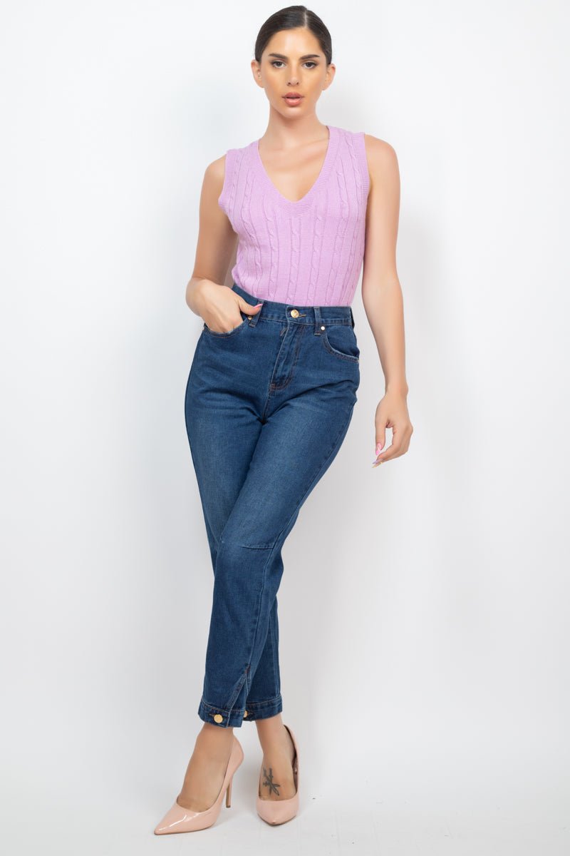 Cuffed - button Mom Jeans - Loulou Boutique