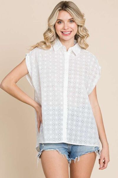 Culture Code Eyelet Crisscross Back Button Up Shirt - Loulou Boutique